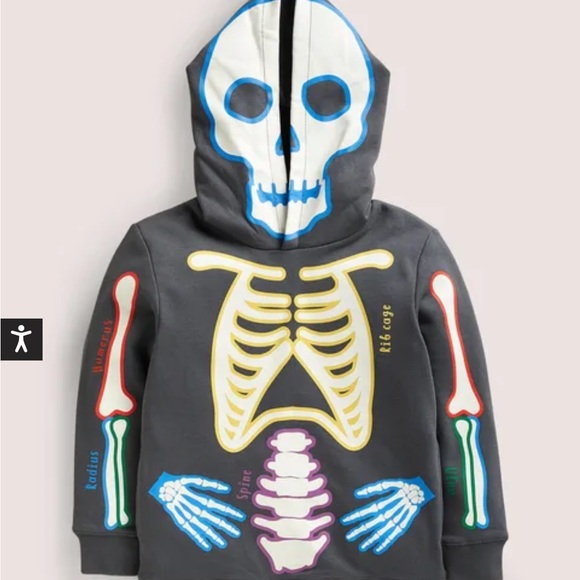 NWOT Mini Boden Glow Print Skeleton Hoodie - Picture 3 of 8